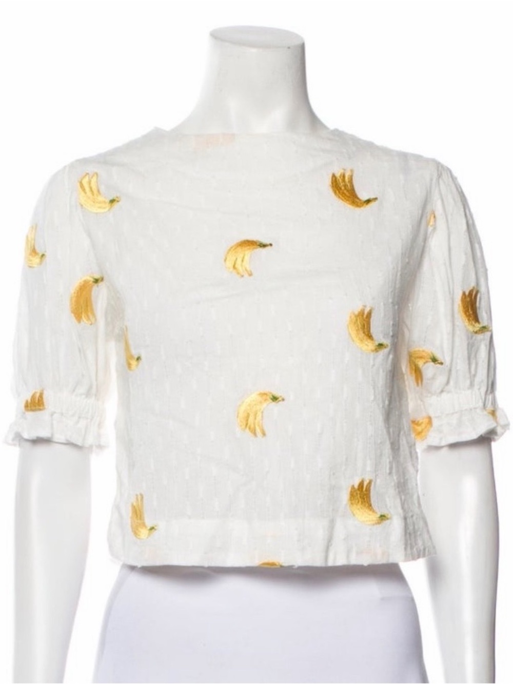 BURU White Embroidered Banana Crop Top